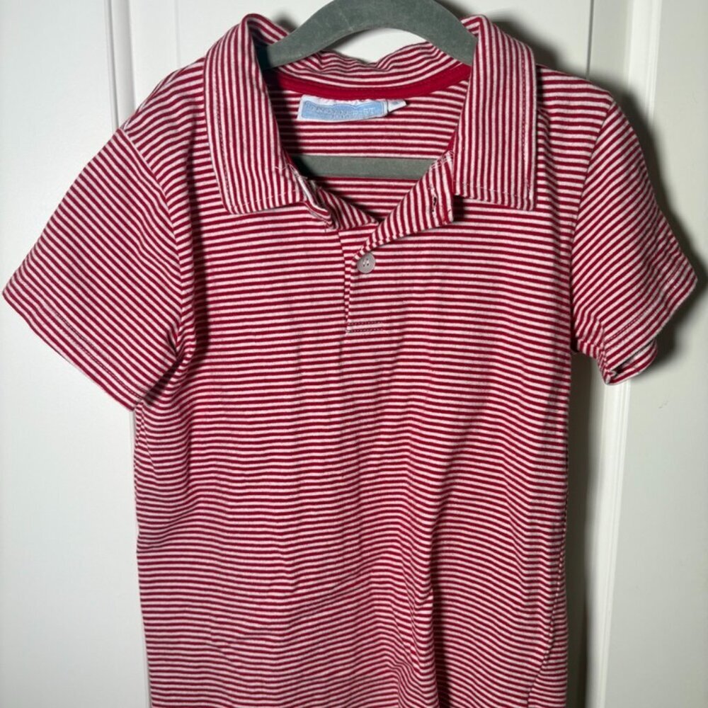 Trotter Street Kids Boys Red White Stripe Soft Polo size 8 Preppy Traditional